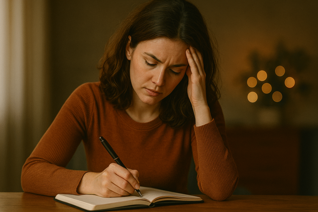 woman journaling through her anxiety.