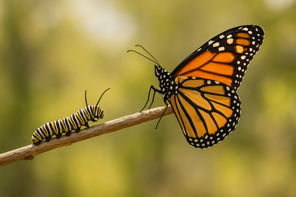a caterpillar turning into a butterfly