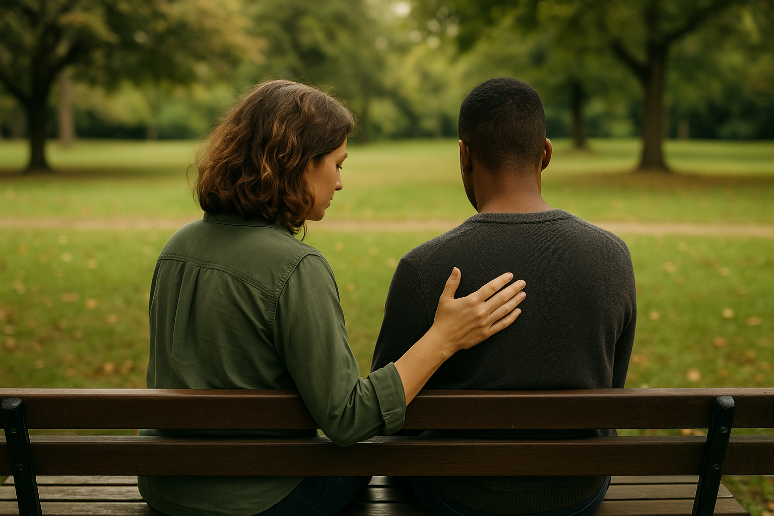 being comforted through grief on a bench