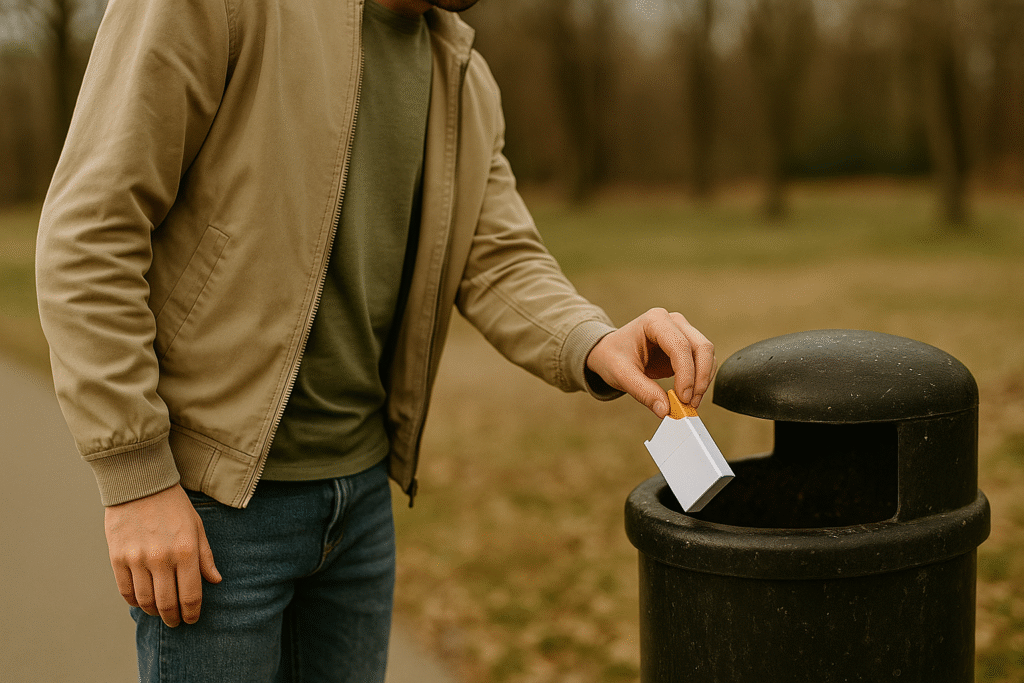 a man throwing away cigarettes