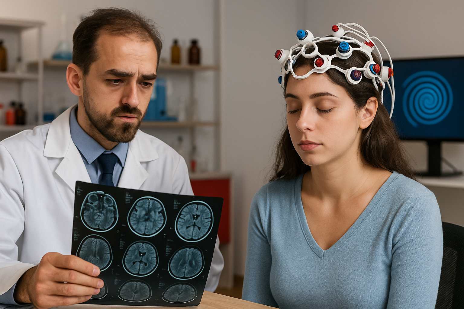 woman doing neuroscience with a doctor.