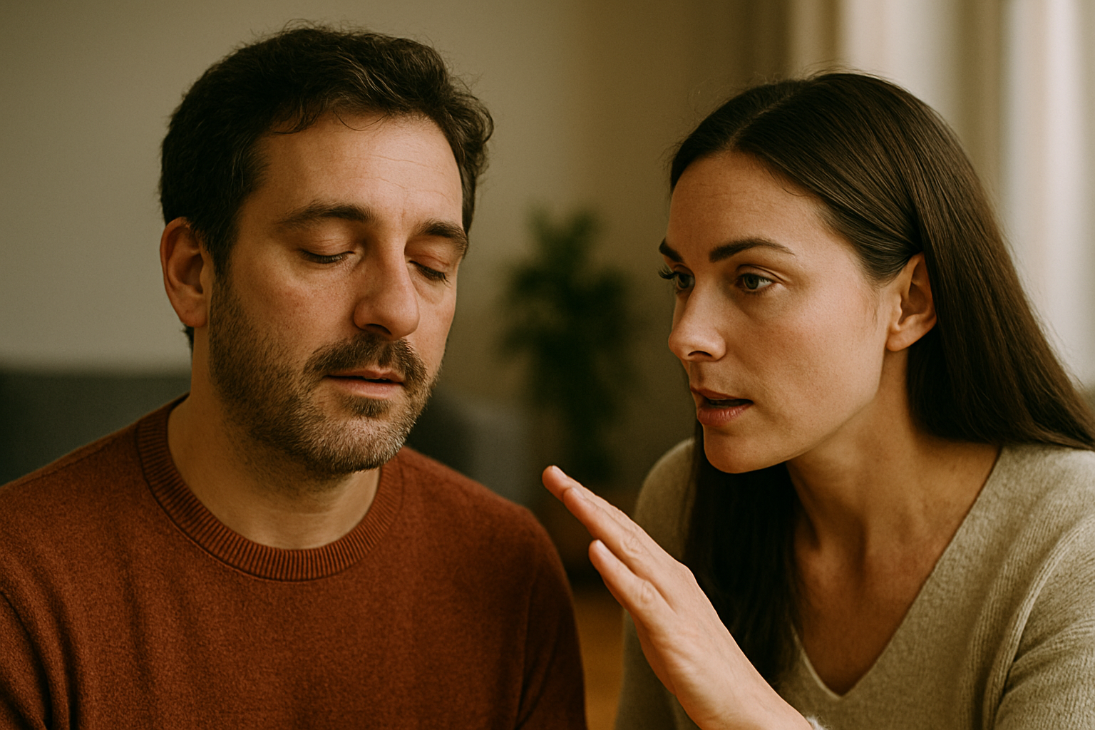 woman making a suggestion o a man in hypnosis