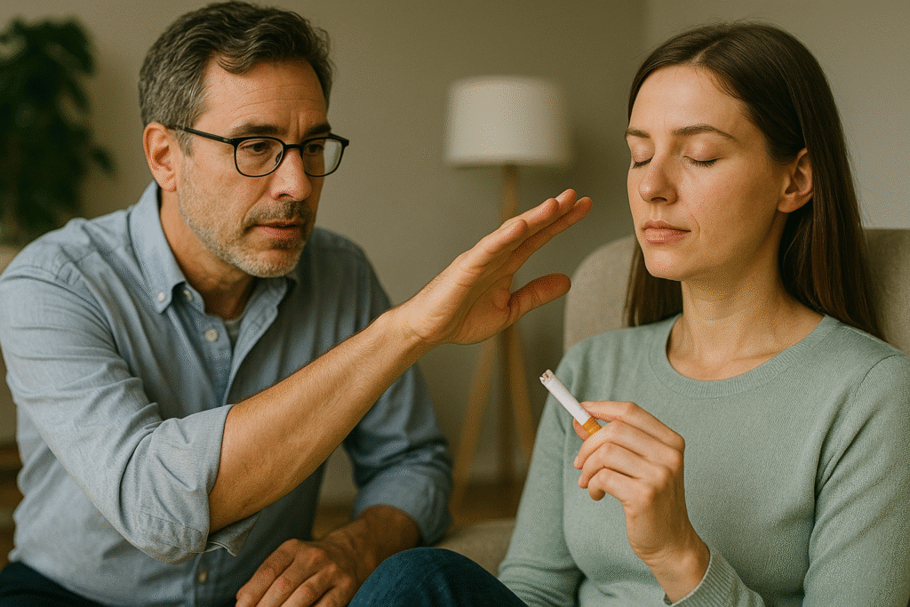 woman being hypnotized to quit smoking