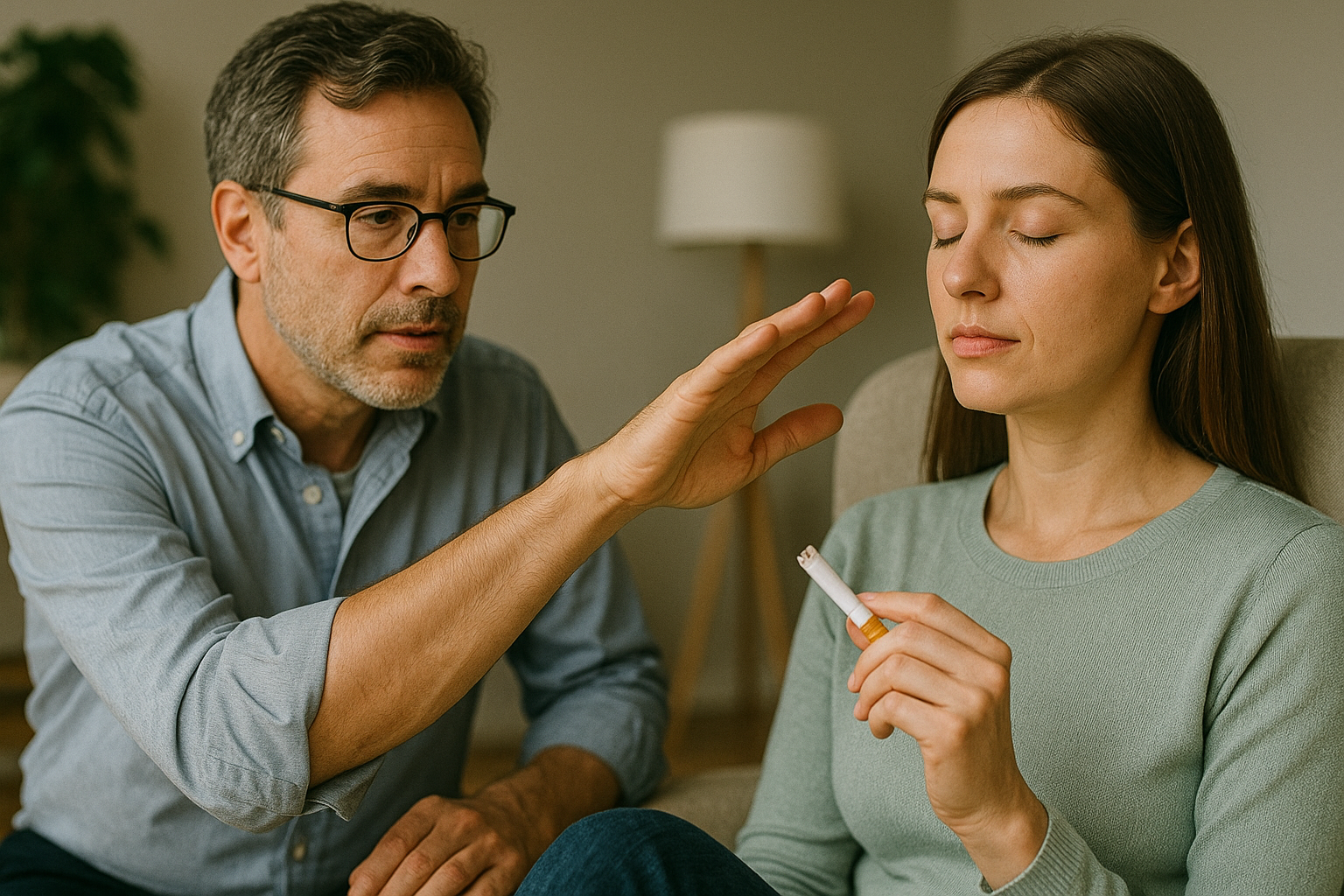 woman being hypnotized to quit smoking