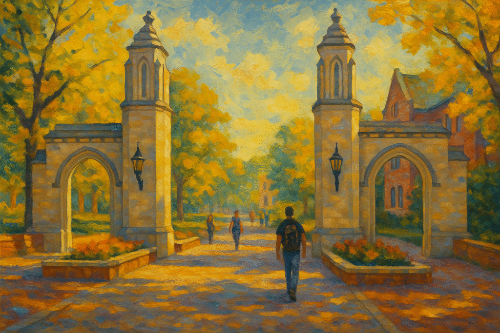 Artistic rendition of the Sample Gates at IU.