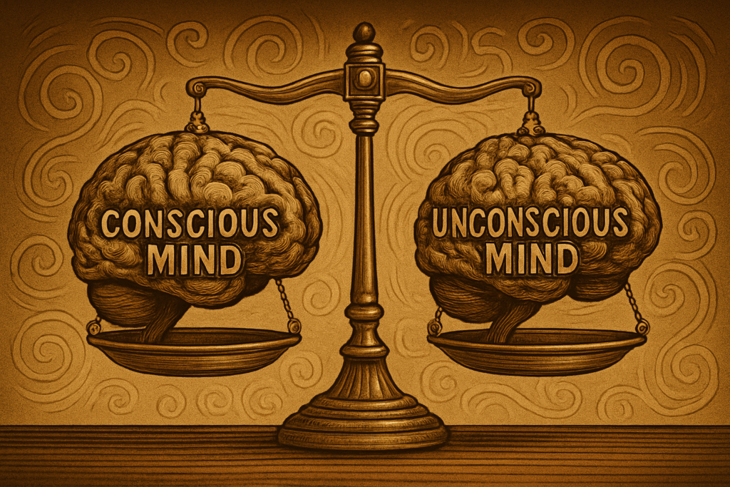 two brains being weighed against each other conscious and unconscious