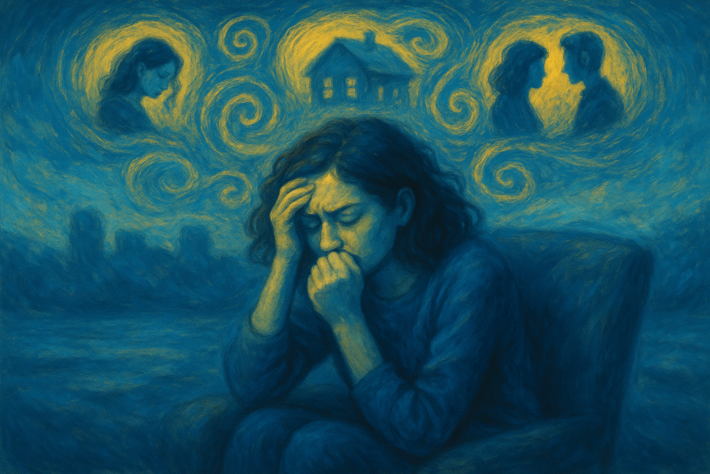 woman thinking about the things depressing her.