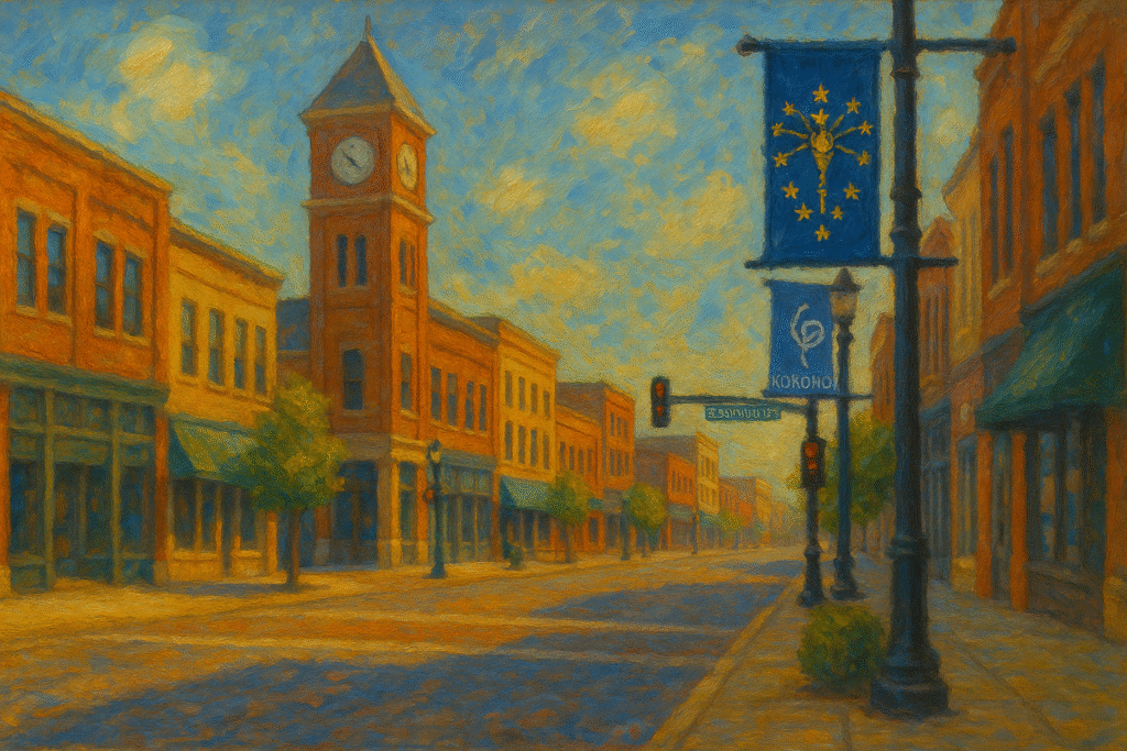 depiction of Main and Sycamore in Kokomo Indiana.