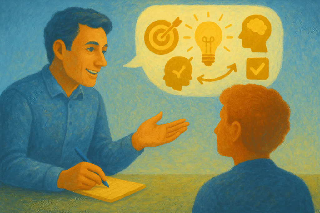 a man giving life coaching advice to a boy.