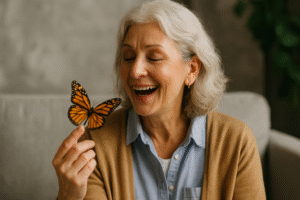 woman with butterfly on her finger